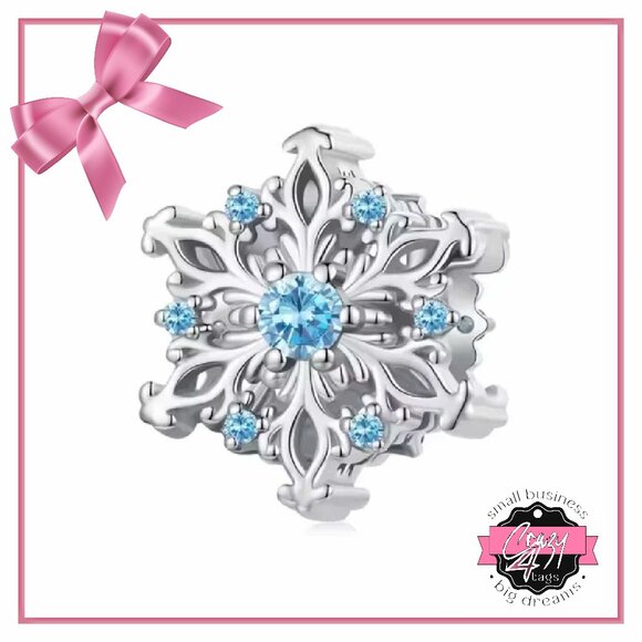 Silver Snowflake Charm with Blue Accents - Picture 1 of 8